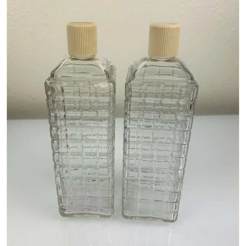 Vintage MCM Mid-Century KAROFF Whiskey & Scotch Clear Glass Barware Bottles